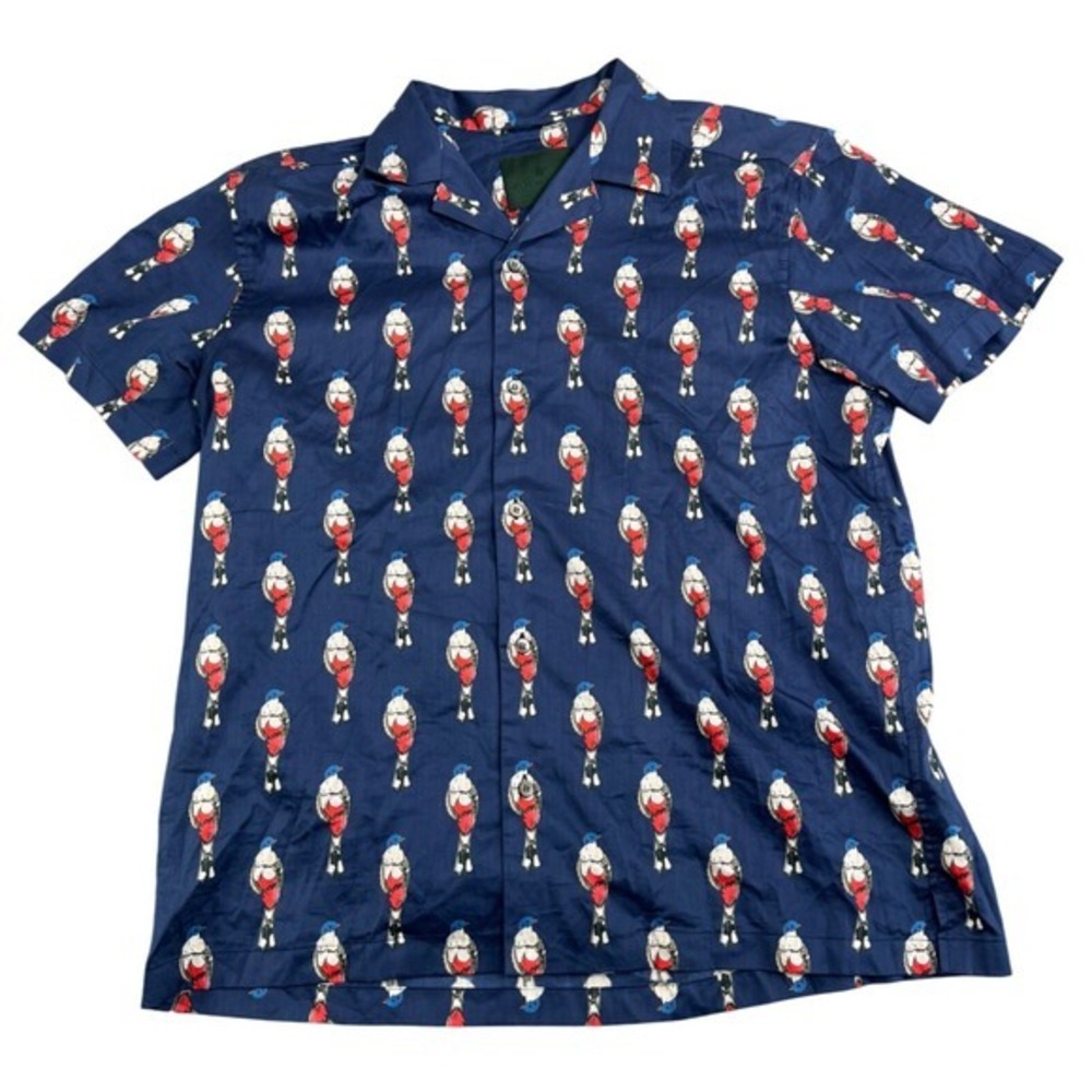 Roi‎ Du Lac Button Up Shirt Bird Made Italy Red White Blue XL
